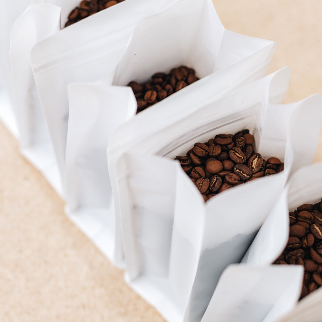 Packets of coffee beans